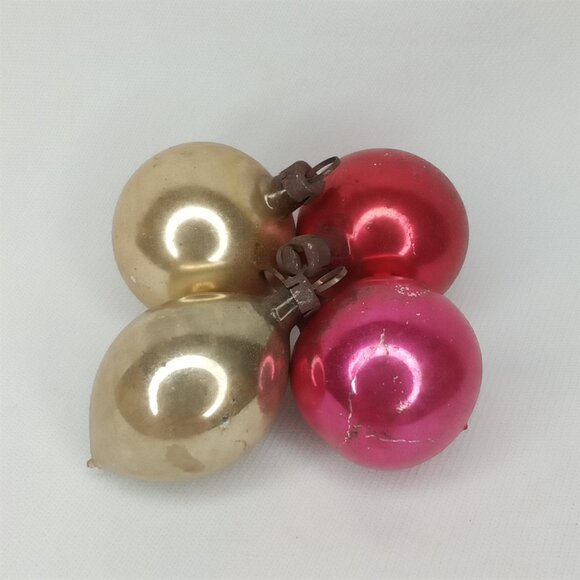 MCM Christmas Ornament Set Of 4 Feather Tree Gold & Pink Glass Shiny Brite 1950s - Picture 2 of 9